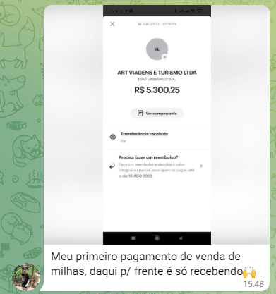 Primeiro pagamento de venda de milhas: R$ 5.300,25