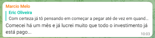 Aluno diz que em um mês já lucrou e o investimento já está pago